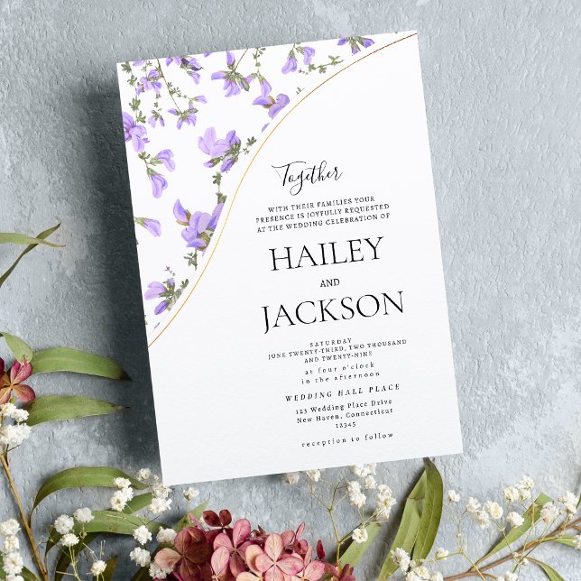 Elegant white lavender gold flowers wedding invitation (Elegant white lavender gold flowers wedding )