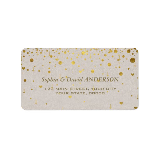 Elegant White Leather Gold Confetti Wedding  Label (Front)