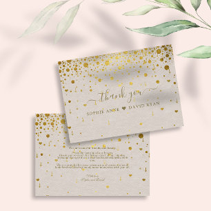 Elegant White Leather Gold Confetti Wedding  Thank You Card