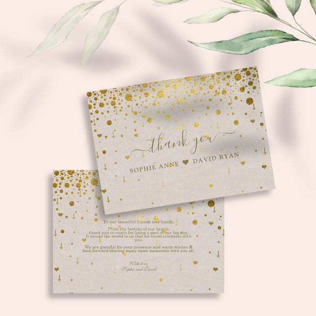Elegant White Leather Gold Confetti Wedding  Thank You Card (wedding thank you, elegant trendy wedding gold thank you, modern confetti leather wedding)