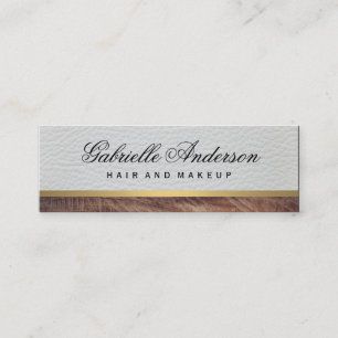 Elegant White Leather Rustic Wood with Gold Trim Mini Business Card