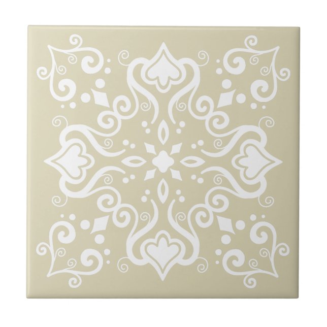 Elegant White Light Beige Azulejo Pattern A01c Ceramic Tile (Front)