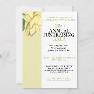 Elegant White, Light Gold Charity Event Gala Invitation