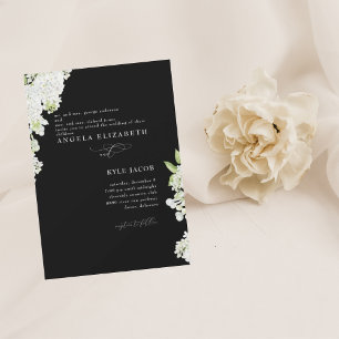 Elegant White Lilacs Black and White Wedding Invitation