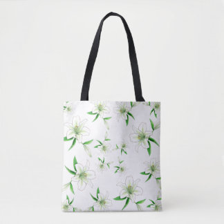 Elegant White Lilies Botanical Floral Pattern Tote Bag