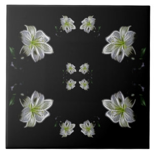 Elegant White Lilies Floral Ceramic Tile