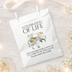Elegant White Lilies Memorial Seed Packet Favour Bag