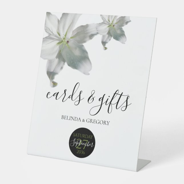 Elegant White Lilies Wedding Cards & Gifts Pedestal Sign (Front)