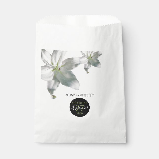 Elegant White Lilies Wedding Favour Bag (Front)