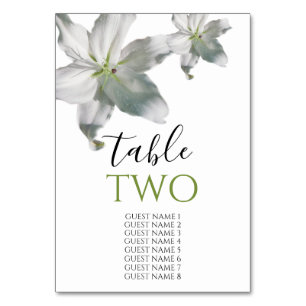 Elegant White Lilies Wedding Guest Names Table Number
