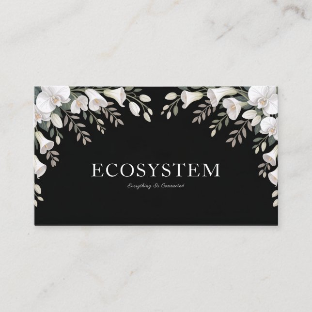 Elegant White Lily and Orchid Black Sympathy Business Card (Front)