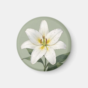 Elegant White Lily Dew Drops Botanical Magnet