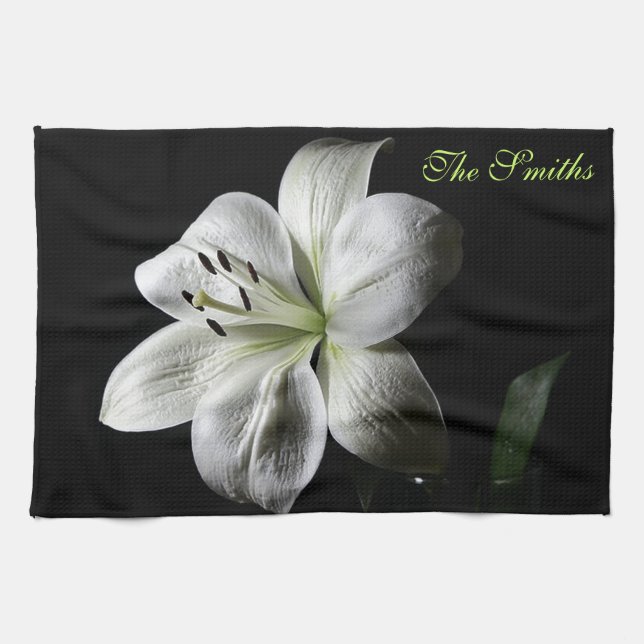 Elegant White Lily Towel *Personalise* (Horizontal)