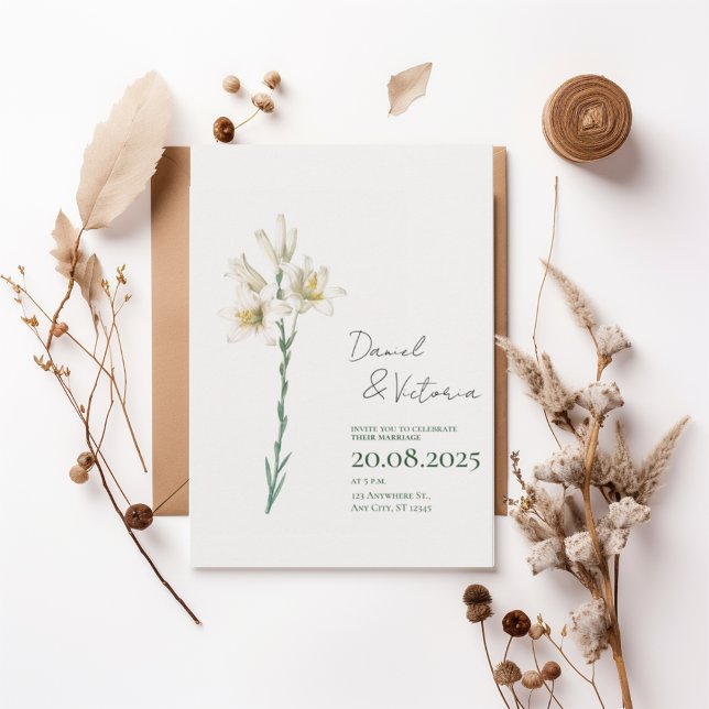 Elegant White Lily Wedding Invitation (Creator Uploaded)