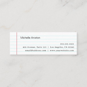 Elegant White Lined Notebook Paper Personalised Mini Business Card
