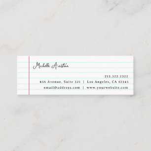 Elegant White Lined Notebook Paper Personalised Mini Business Card