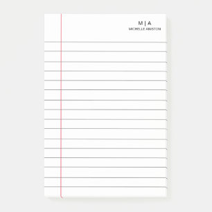 Elegant White Lined School Notebook Paper Monogram Post-it Notes