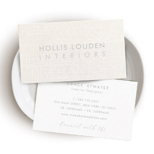 Elegant White Linen Look Professional  Business Card