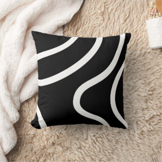 Elegant White Lines on Black Background Abstract Cushion