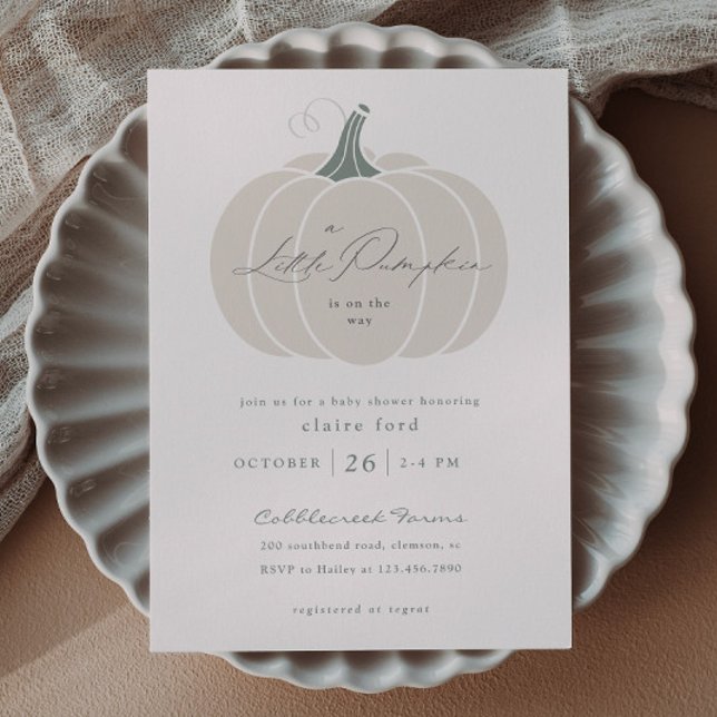Elegant White Little Pumpkin Fall Baby Shower  Magnetic Invitation (Elegant White Little Pumpkin Baby Shower Magnetic Invitations.)