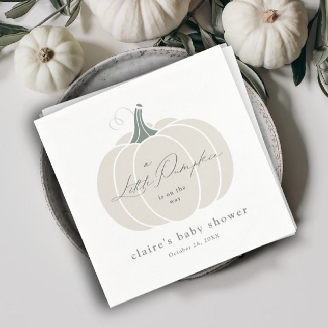 Elegant White Little Pumpkin Fall Baby Shower  Napkin (Elegant White Little Pumpkin Baby Shower Napkins.)