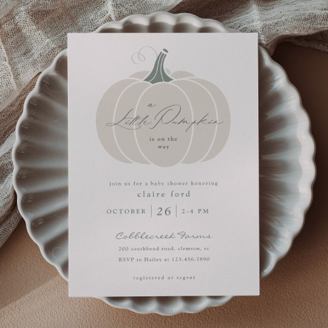 Elegant White Little Pumpkin Fall Baby Shower  Postcard (Elegant White Little Pumpkin Baby Shower Invitation Postcard.)