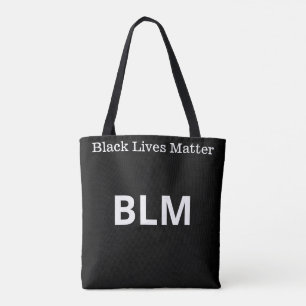 Elegant White Lives Matter BLM Text on Black Tote Bag