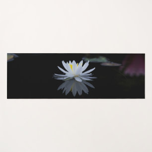 Elegant White Lotus, Black Yoga Mat
