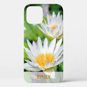 Elegant White Lotus Flower Name Personalised iPhone 12 Case