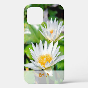 Elegant White Lotus Flower Name Personalised iPhone 12 Case