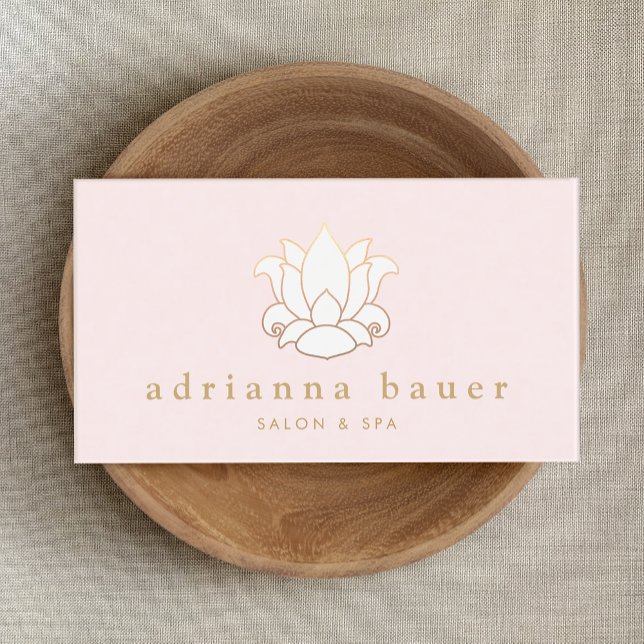 Elegant White Lotus Flower Pink Salon and Spa Business Card (Creator Uploaded)