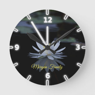 Elegant White Lotus Lake Personalised Round Clock