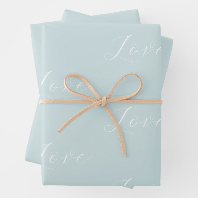 Elegant White Love Aqua Mint Wedding Wrapping Paper Sheet (In situ)
