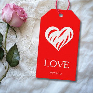 Elegant White Love Cutout Heart Red Gift Tags