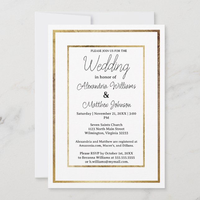 Elegant white luxury gold glamour Wedding Invitation (Front)
