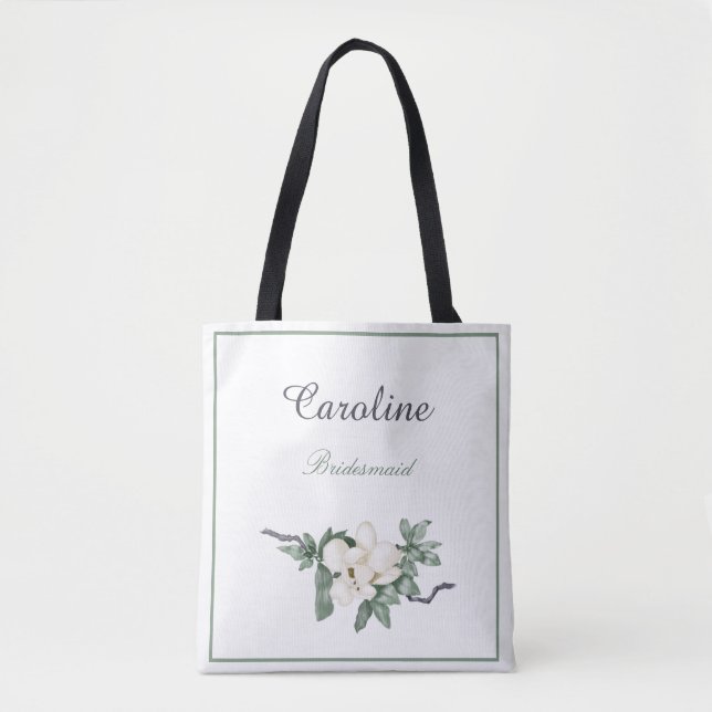 Elegant White Magnolia Blossom Bridesmaid Tote Bag (Front)