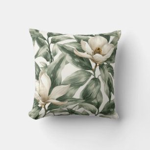 Elegant White Magnolia Botanical Decorative Accent Cushion