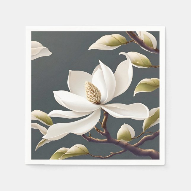 Elegant White Magnolia Flower Napkin (Front)