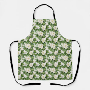 Elegant White Magnolia Flower Seamless Apron