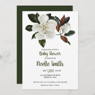 Elegant White Magnolia Flowers, Baby Shower Invitation