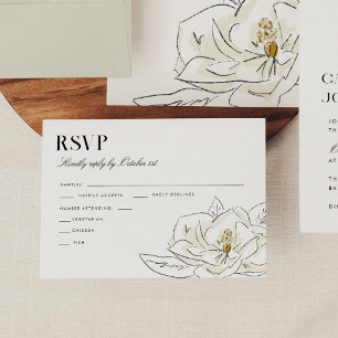 Elegant White Magnolia Illustration Wedding RSVP
