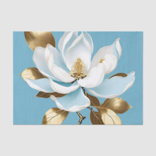Elegant White Magnolia on Light Blue Tissue Paper