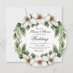 Elegant White Magnolia Wedding Pine Tree Frame Invitation