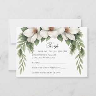 Elegant White Magnolia Wedding Pine Tree Frame RSVP Card