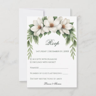 Elegant White Magnolia Wedding Pine Tree Frame RSVP Card