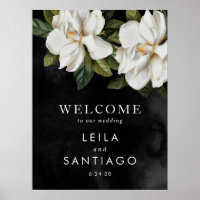 Elegant White Magnolia Wedding Welcome Poster Sign
