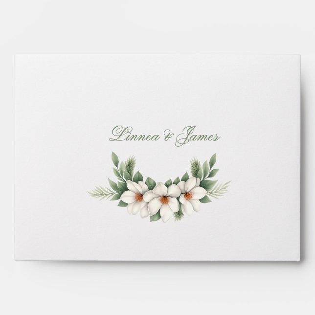 Elegant White Magnolia Winter Wedding Pine Tree  Envelope (Front)