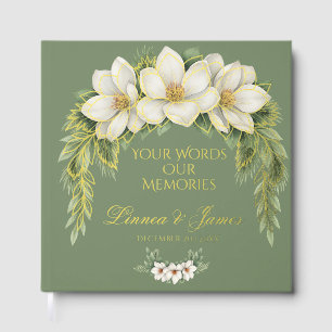 Elegant White Magnolia Winter Wedding Pine Tree  Guest Book