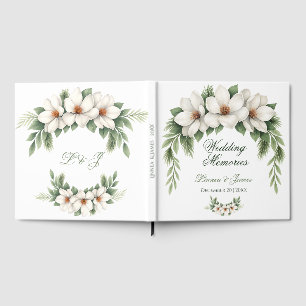 Elegant White Magnolia Winter Wedding Pine Tree  Guest Book
