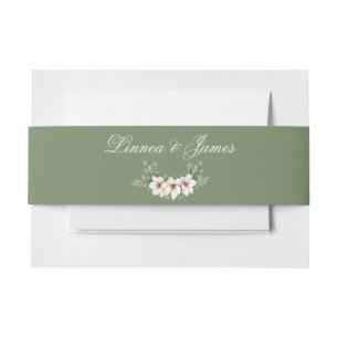 Elegant White Magnolia Winter Wedding Pine Tree Invitation Belly Band